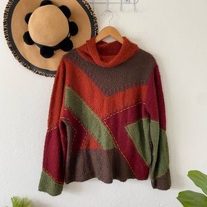Vintage Cozy Chunky Knit Patchwork Textured Autumn Sweater